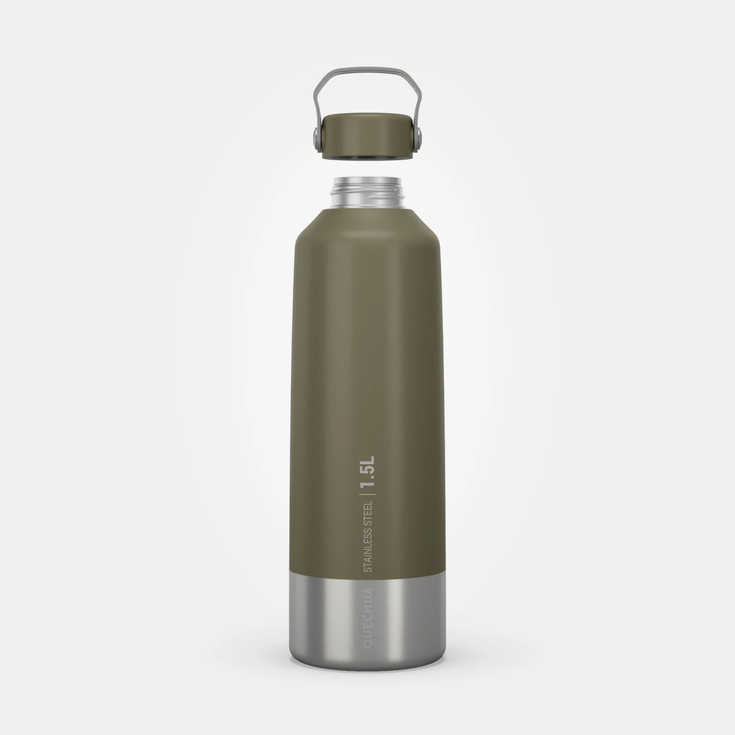 Quechua Stainless Steel Hiking Flask With Screw Cap MH100 1.5 L Khaki 2 Quechua Stainless Steel Hiking Flask With Screw Cap MH100 1.5 L Khaki - Image 2