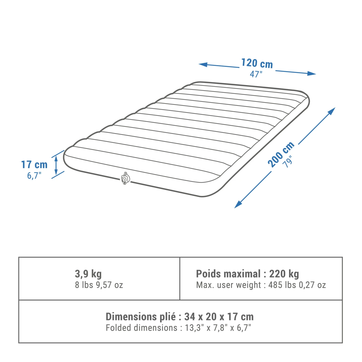 Quechua Inflatable Camping Mattress Air Comfort 120 Cm 2 People 2 Quechua Inflatable Camping Mattress Air Comfort 120 Cm 2 People - Image 2