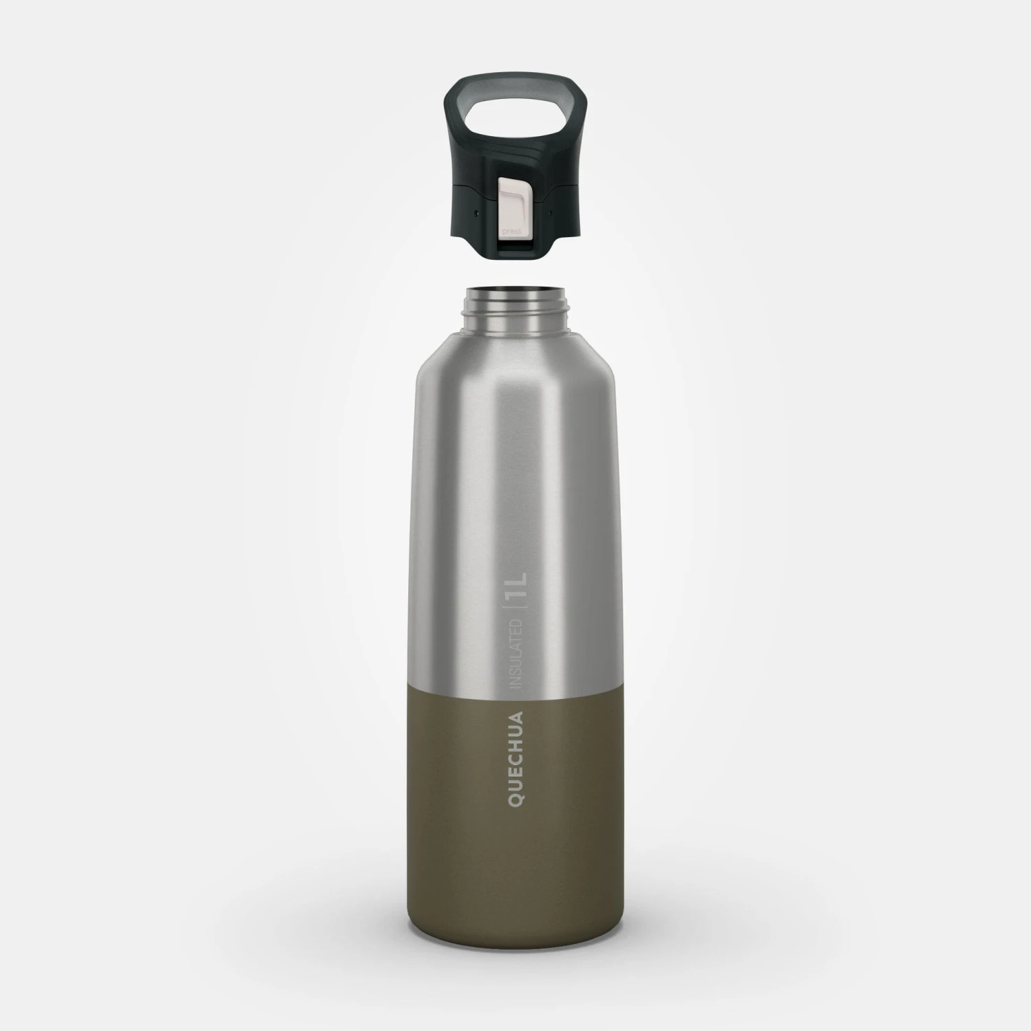 Quechua Isothermal Stainless Steel Hiking Flask MH500 1 L Khaki 2 Quechua Isothermal Stainless Steel Hiking Flask MH500 1 L Khaki - Image 2