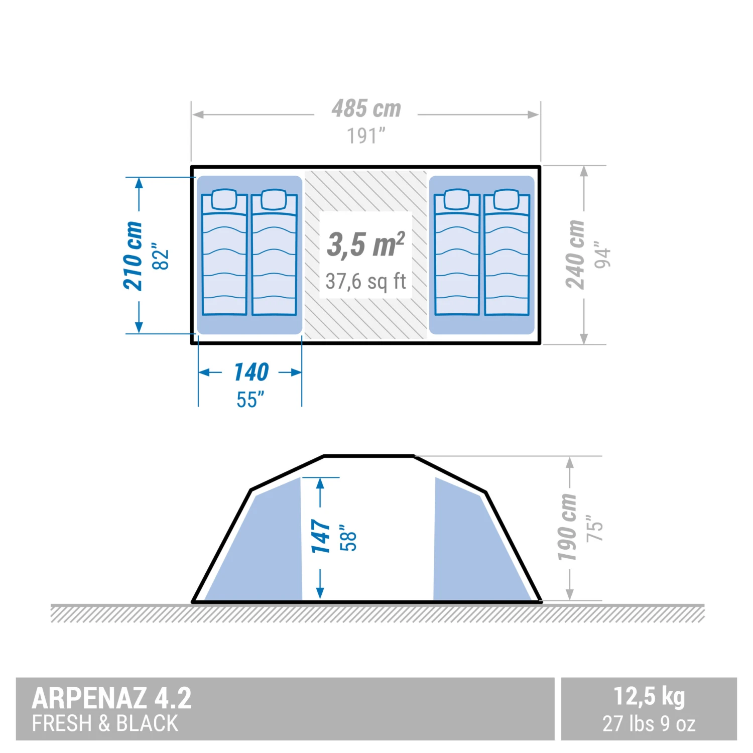 Quechua 4 Man Blackout Tent With Poles - Arpenaz 4.2 F&B 3 Quechua 4 Man Blackout Tent With Poles - Arpenaz 4.2 F&B - Image 3